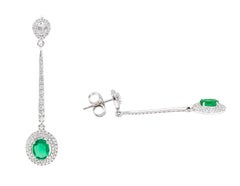 18 Karat White Gold Natural Emerald and Diamond Cluster Dangle Earrings