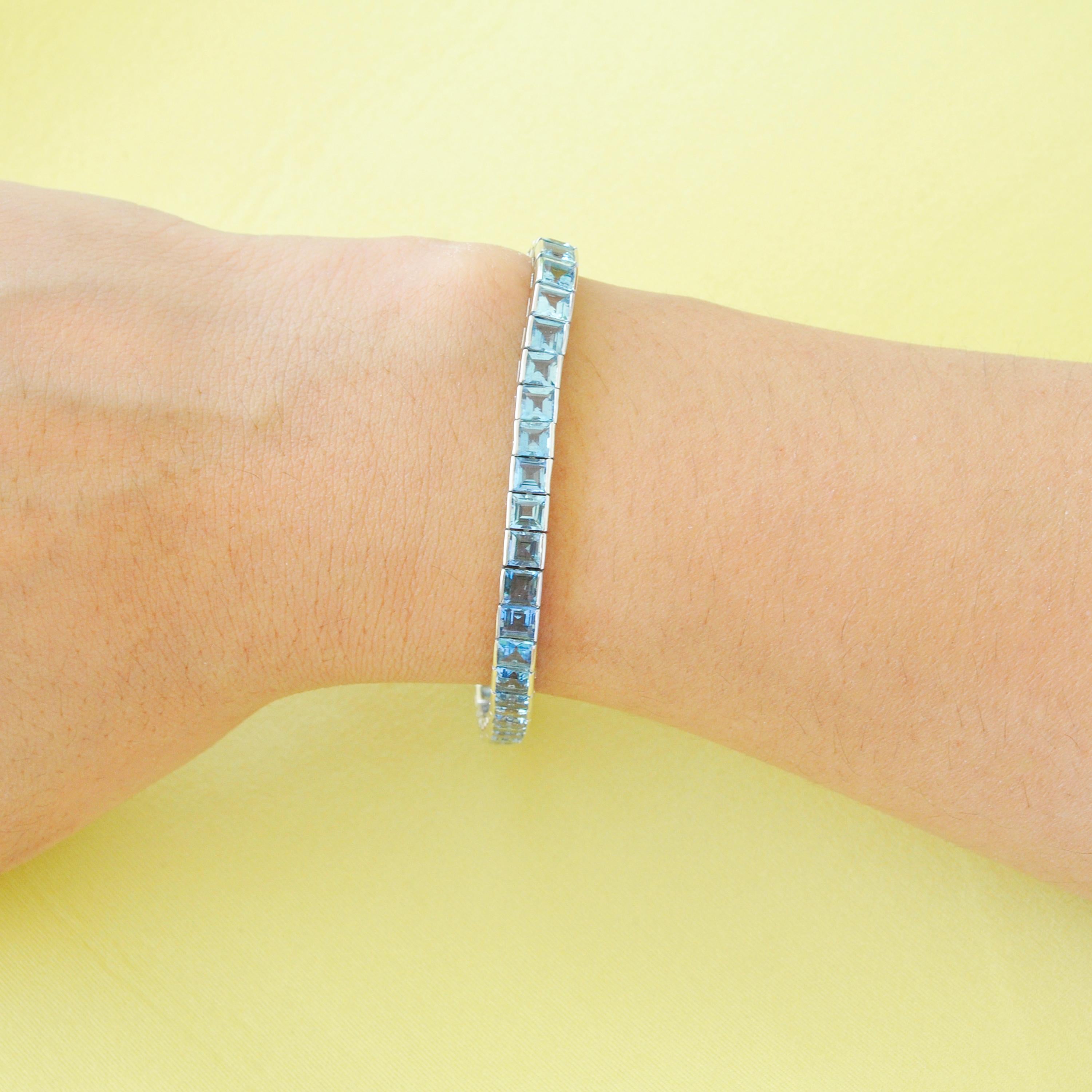 Quadratisches Aquamarin-Tennisarmband aus 18 Karat Weißgold mit natürlichem Farbverlauf 6