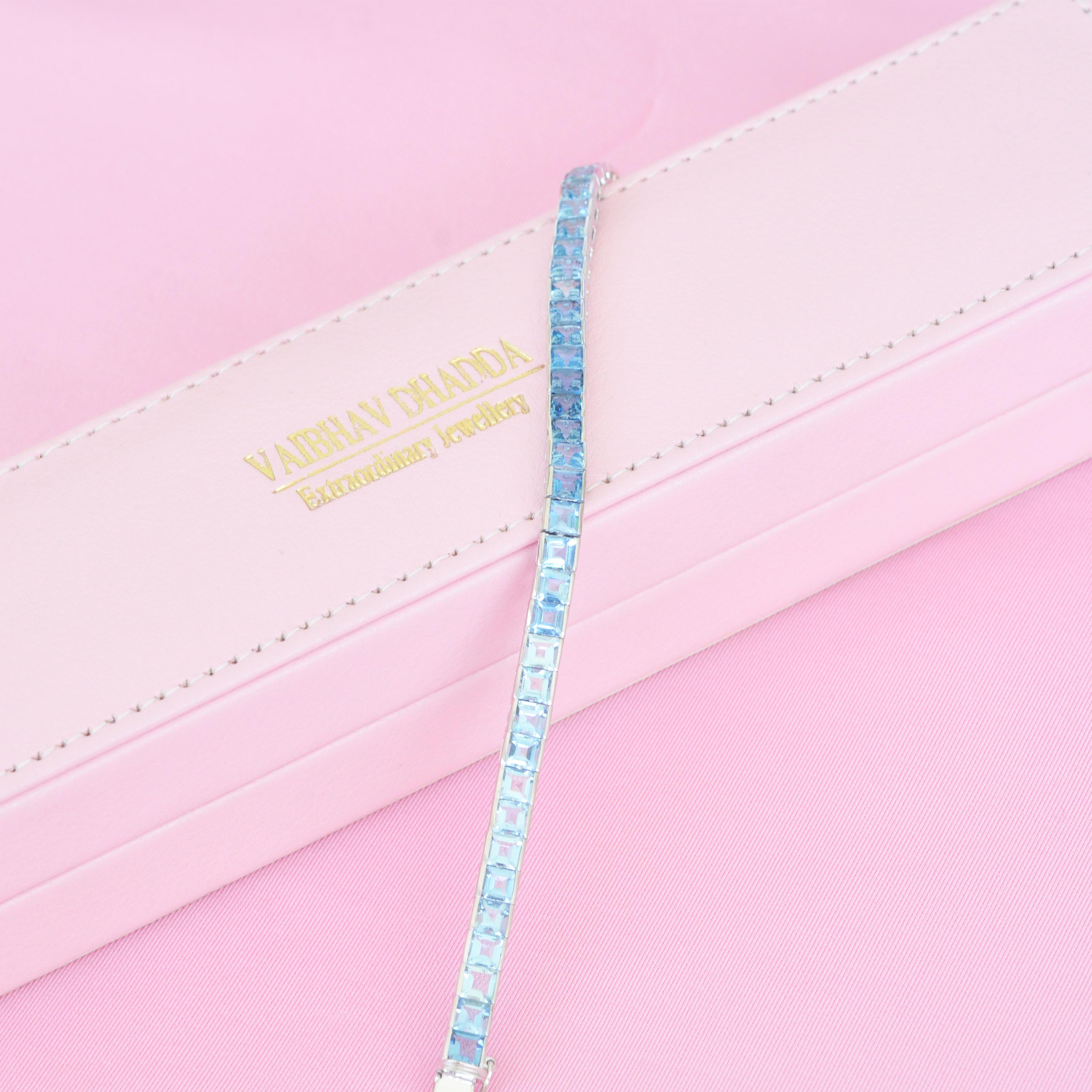 Quadratisches Aquamarin-Tennisarmband aus 18 Karat Weißgold mit natürlichem Farbverlauf 12