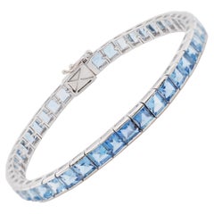 4 MM Square Aquamarine 18 Karat White Gold Natural Gradient Tennis Line Bracelet