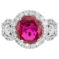GII Certified Ruby and Diamond Cocktail Ring set in 18 Karat White Gold