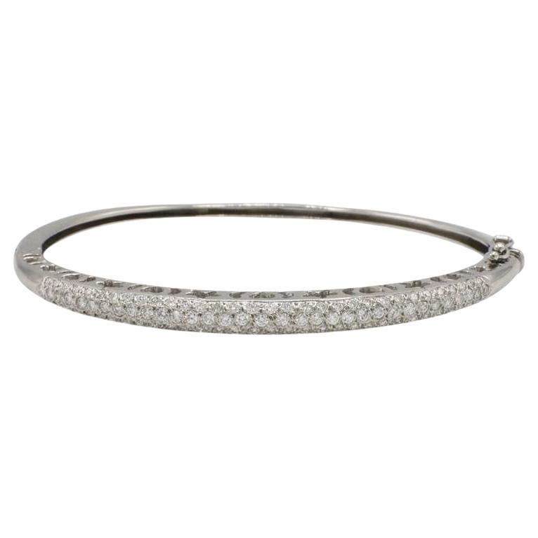 18 Karat White Gold Natural Pavé Diamond Hinged Bangle Bracelet