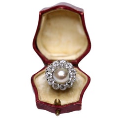 Natural Pearl and Diamond 18 Karat White Gold Ring