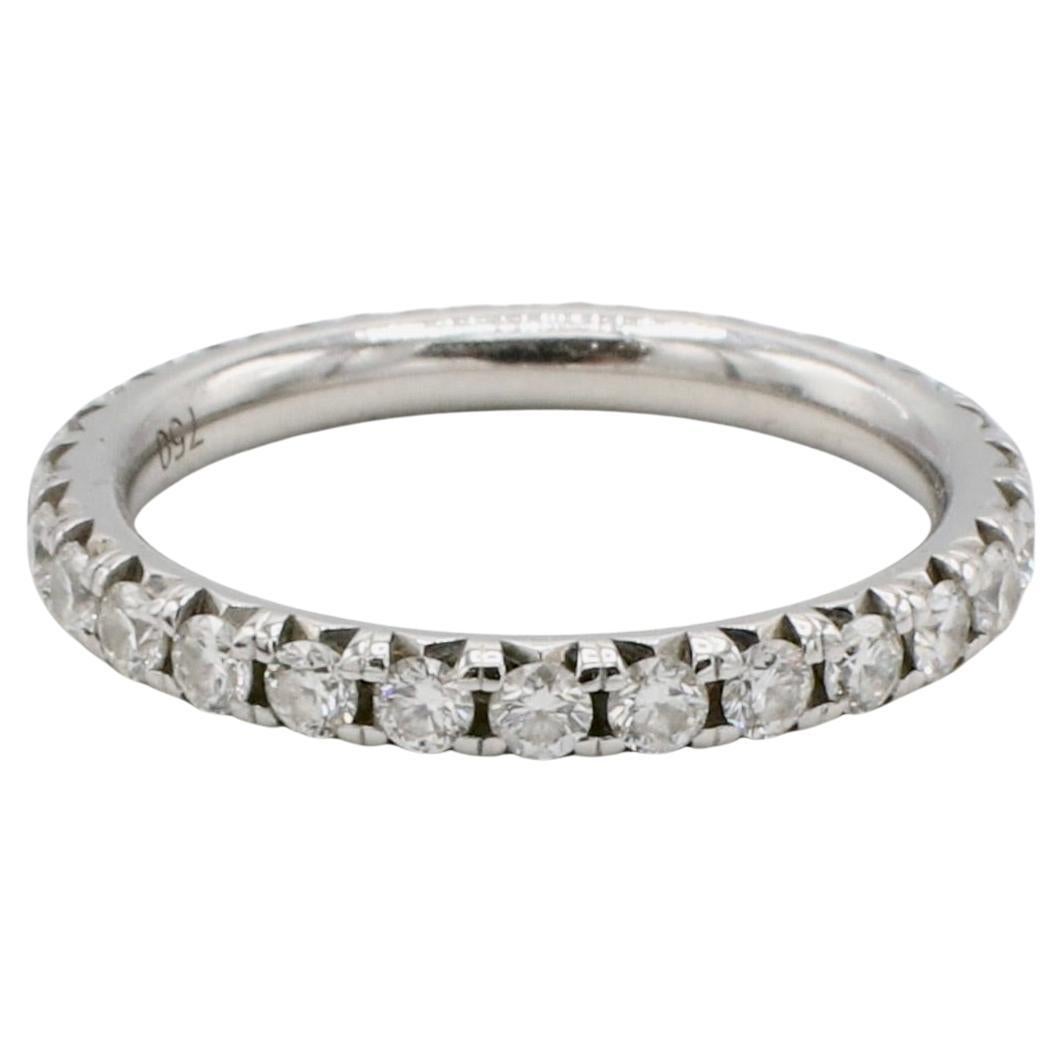 18 Karat White Gold Natural Round Diamond Eternity Band Stackable Ring For Sale