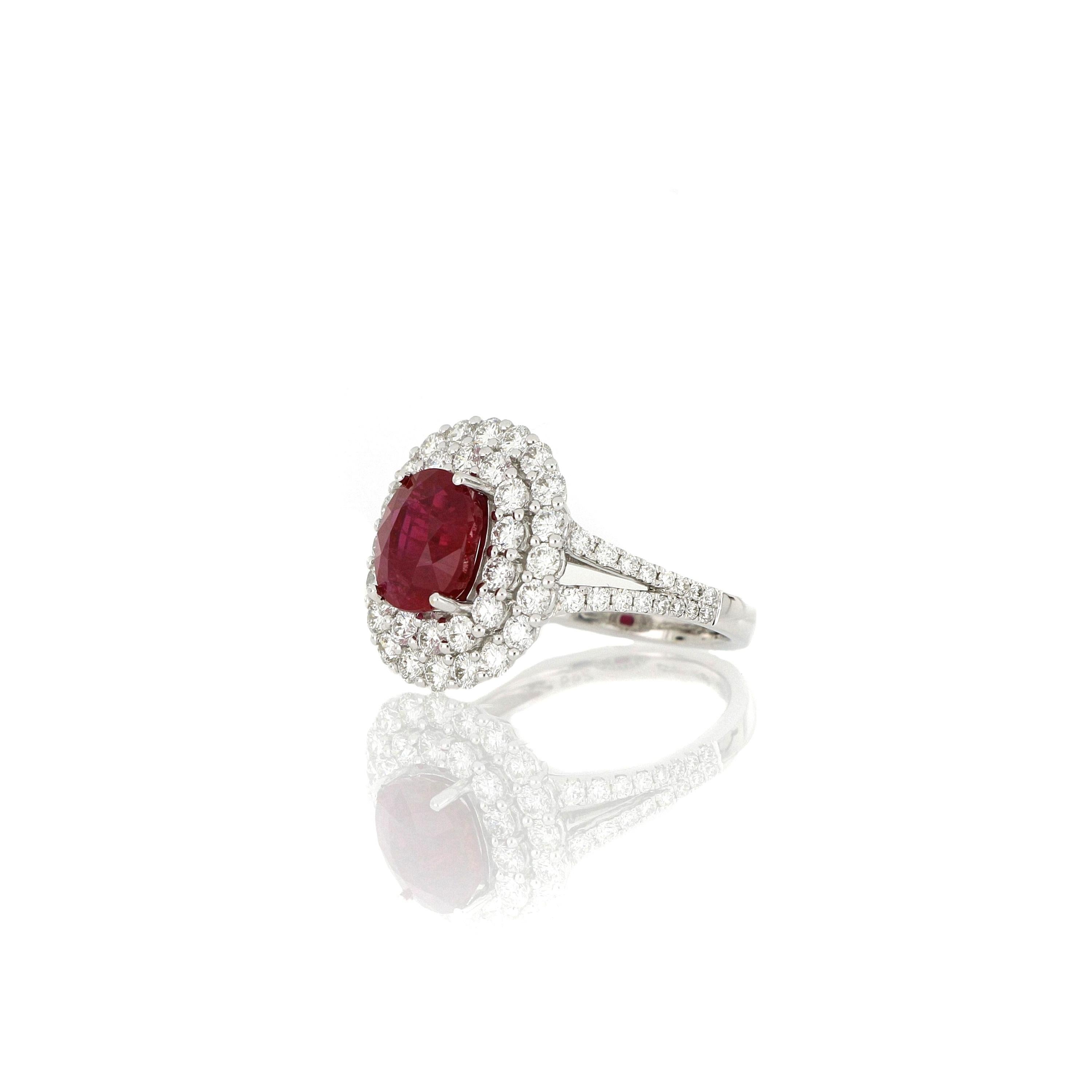 Contemporary A Natural Ruby and Diamond Ring in 18 Karat White Gold For Sale