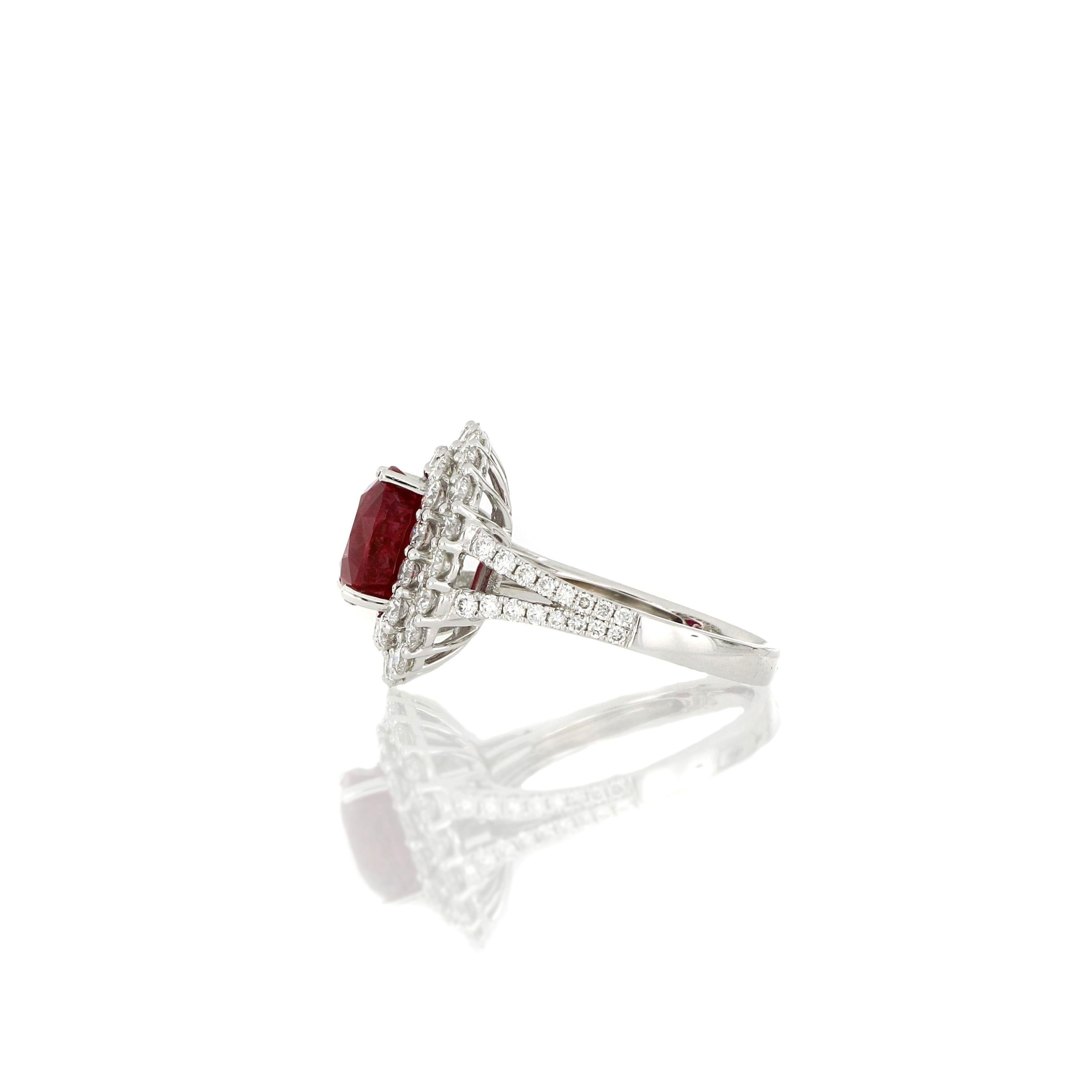 Brilliant Cut A Natural Ruby and Diamond Ring in 18 Karat White Gold For Sale