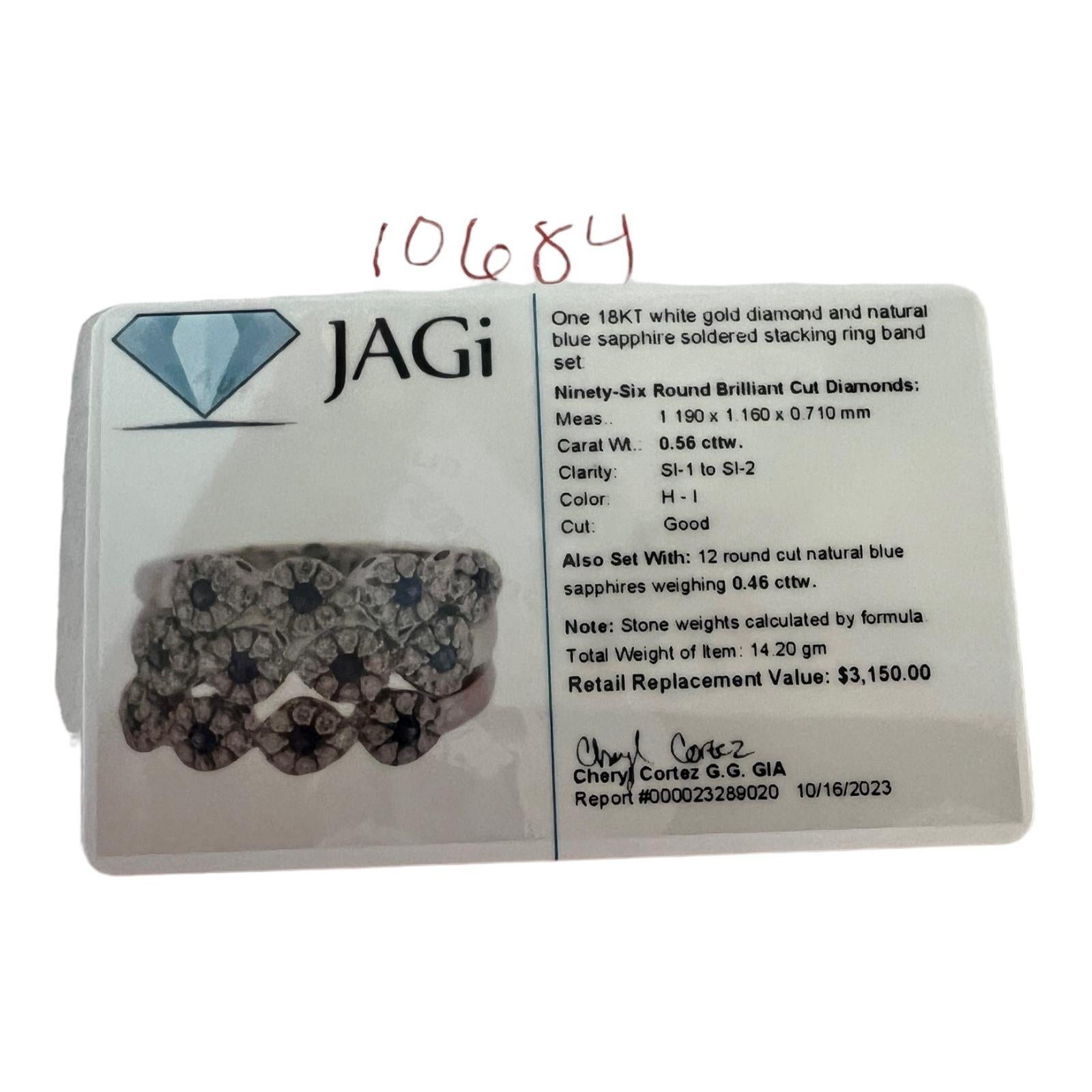 18 Karat White Gold Natural Sapphire and Diamond Band Ring For Sale 4