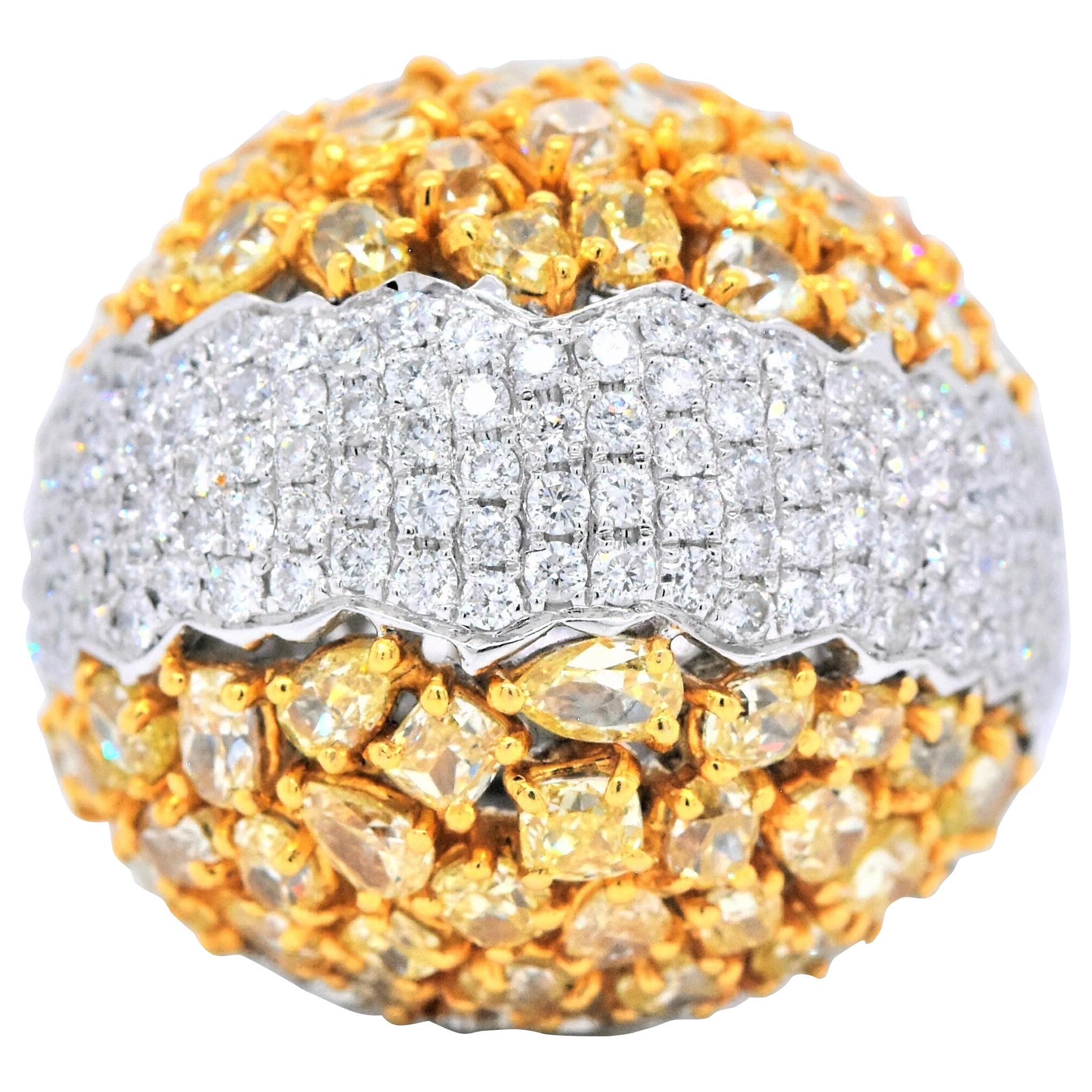 8.87 Carat Natural Fancy Yellow Diamond Cluster "3D POP" Ring For Sale
