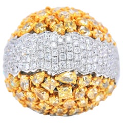 8.87 Carat Natural Fancy Yellow Diamond Cluster "3D POP" Ring