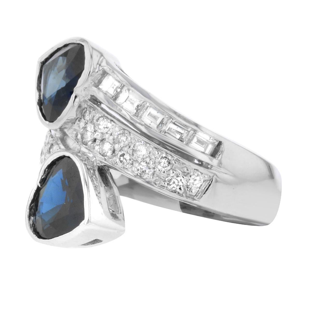 Women's 18 Karat White Gold Navy Blue and White Diamond Cocktail Ring For Sale