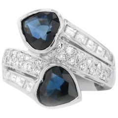 18 Karat White Gold Navy Blue and White Diamond Cocktail Ring