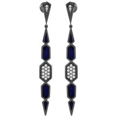 18 Karat White Gold Navy Enamel Plated Altuncan Earring