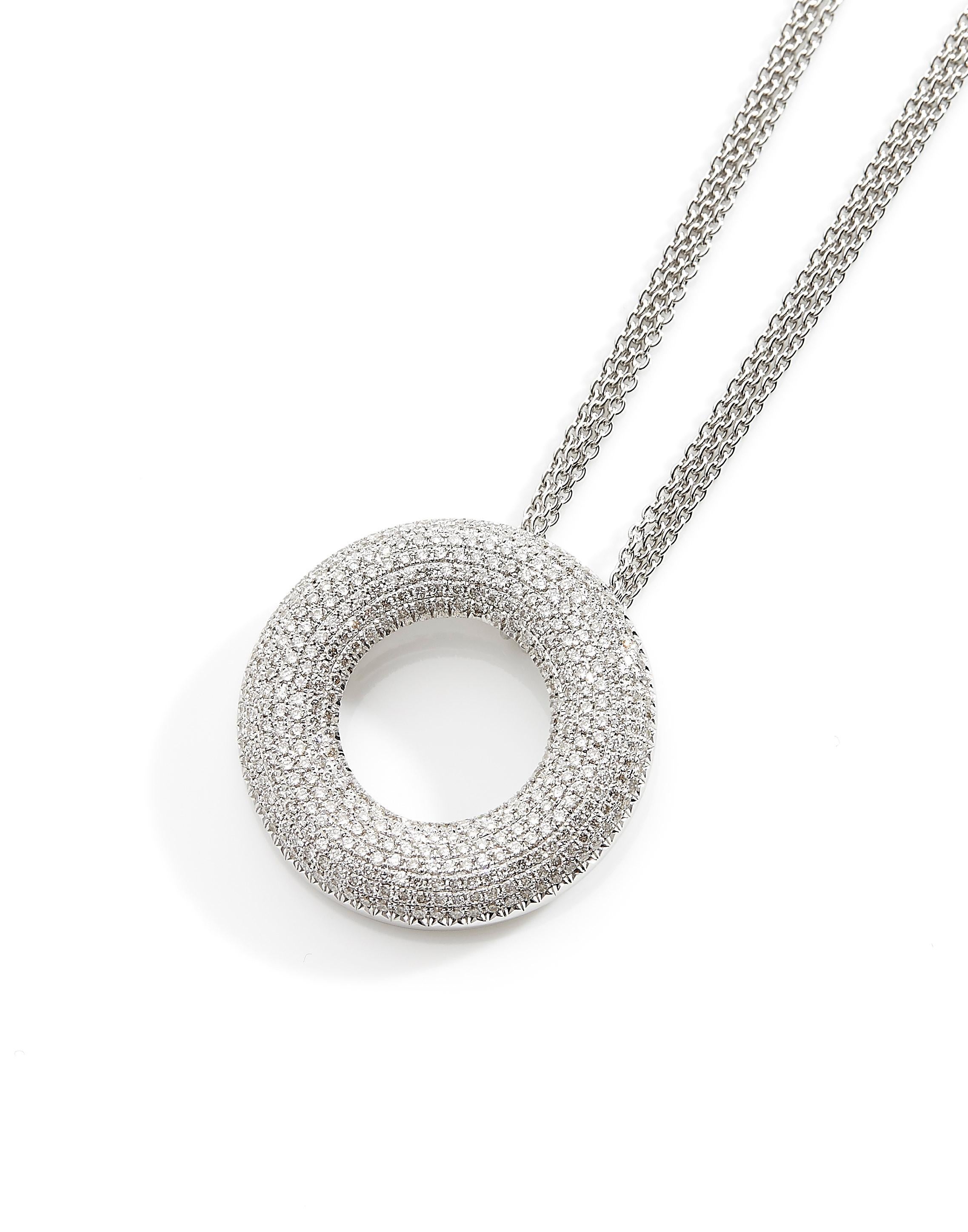 Contemporary 18 Karat White Gold Pendant Necklace with 1.90 Carat Brilliant Cut Diamonds Pave For Sale