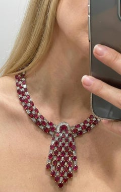 18 Karat White Gold Necklace with 55 Carats of Rubies and 12 Carats Necklace