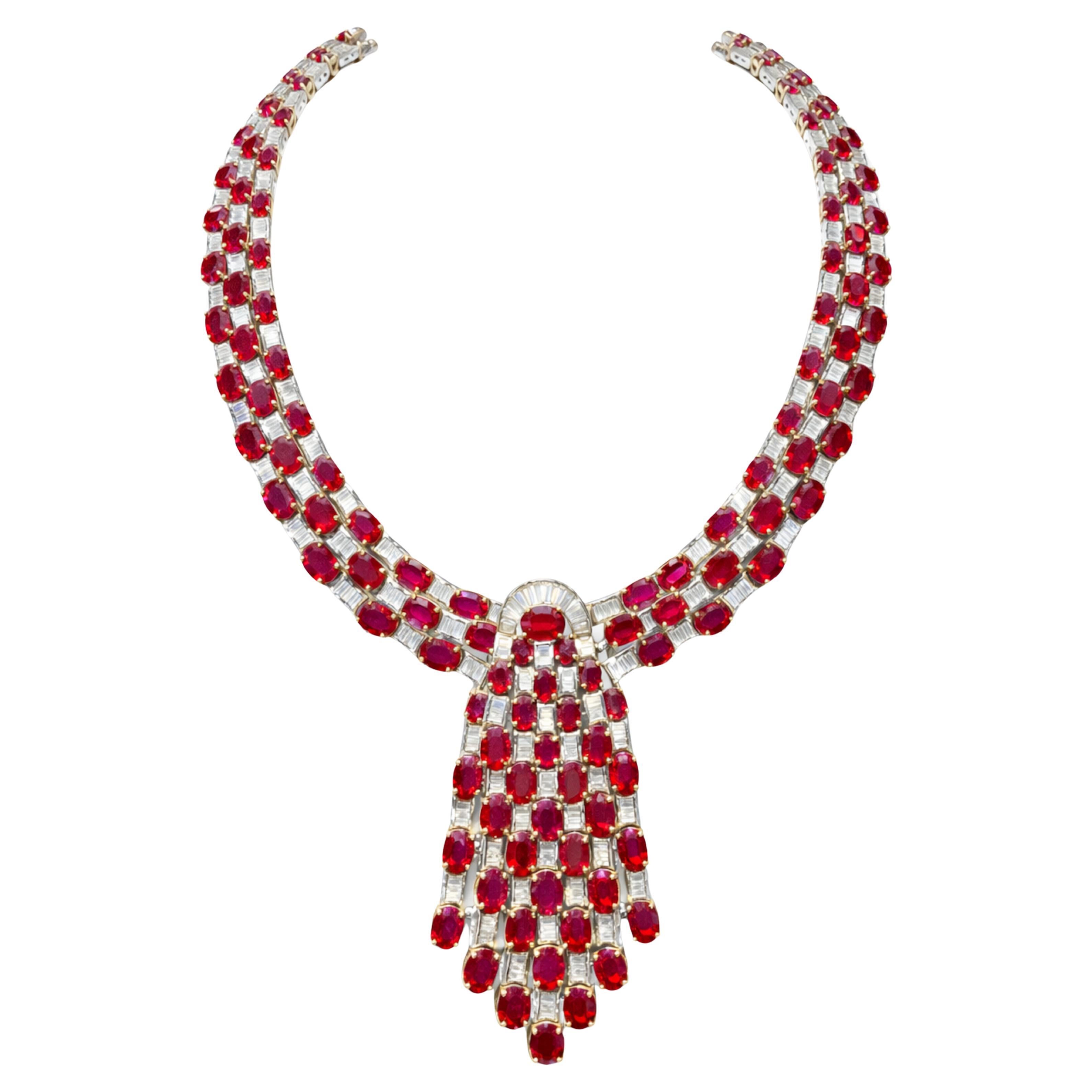 18 Karat White Gold Necklace with 55 Carats of Rubies and 12 Carats Necklace