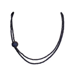18 Karat White Gold Necklace with Blue Sapphire Beads and Blue Sapphire Ball