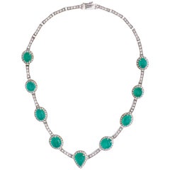 18 Karat White Gold Necklace with Emeralds and Diamonds Certified