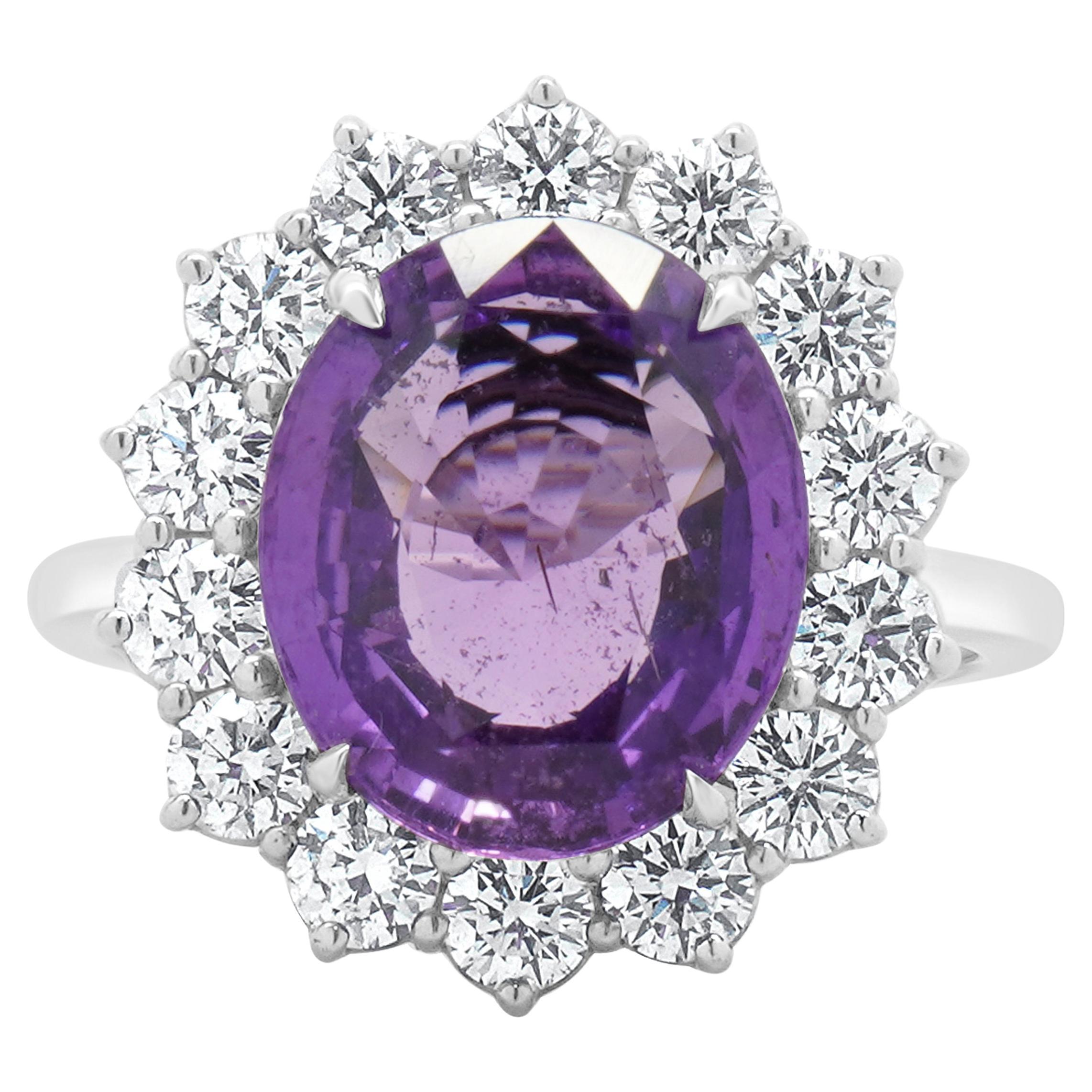 18 Karat White Gold No Heat Purple Sapphire and Diamond Cocktail Ring