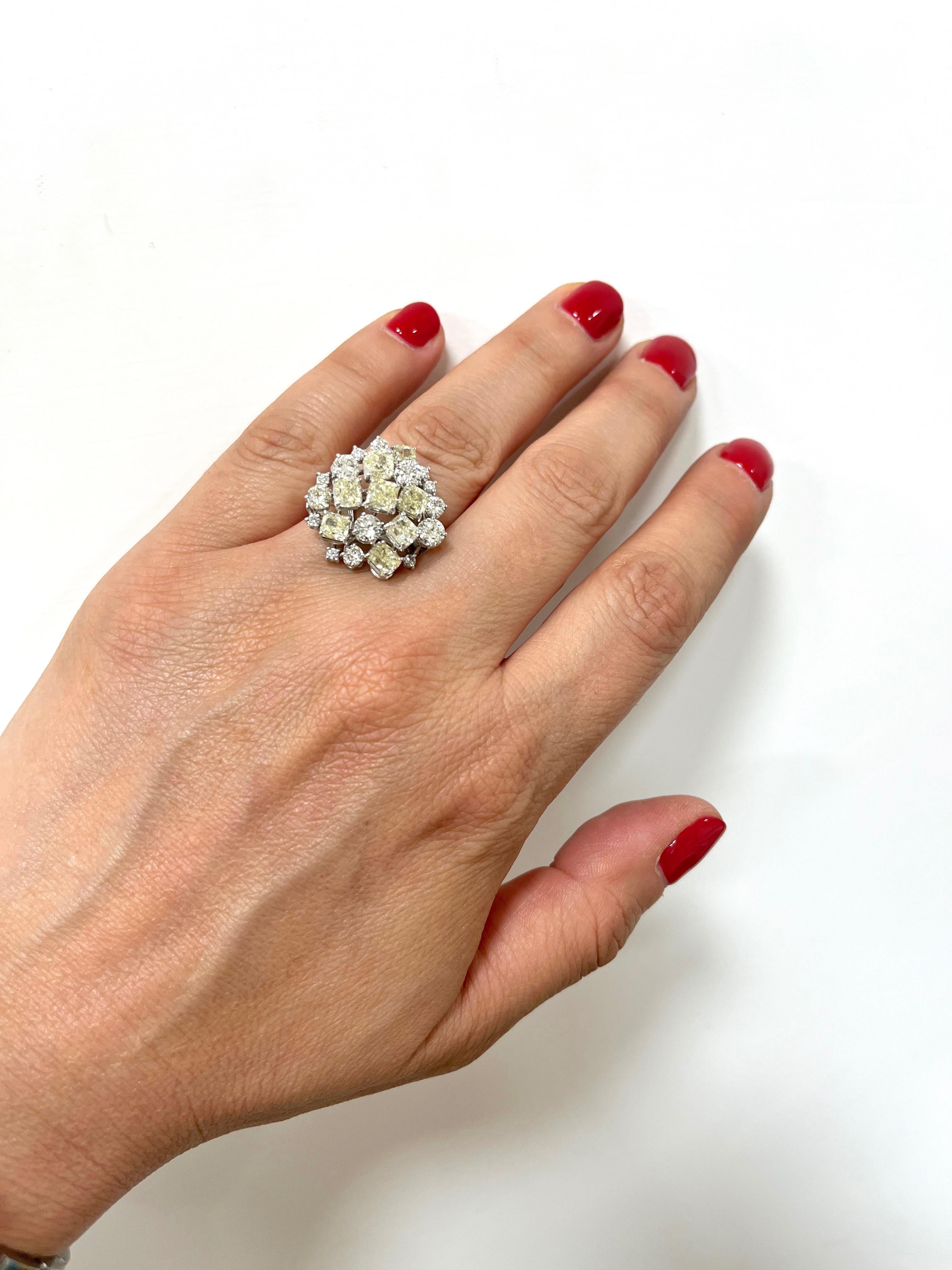 Women's 18 Karat White Gold Old Mine Cut Diamonds Cocktail Ring For Sale
