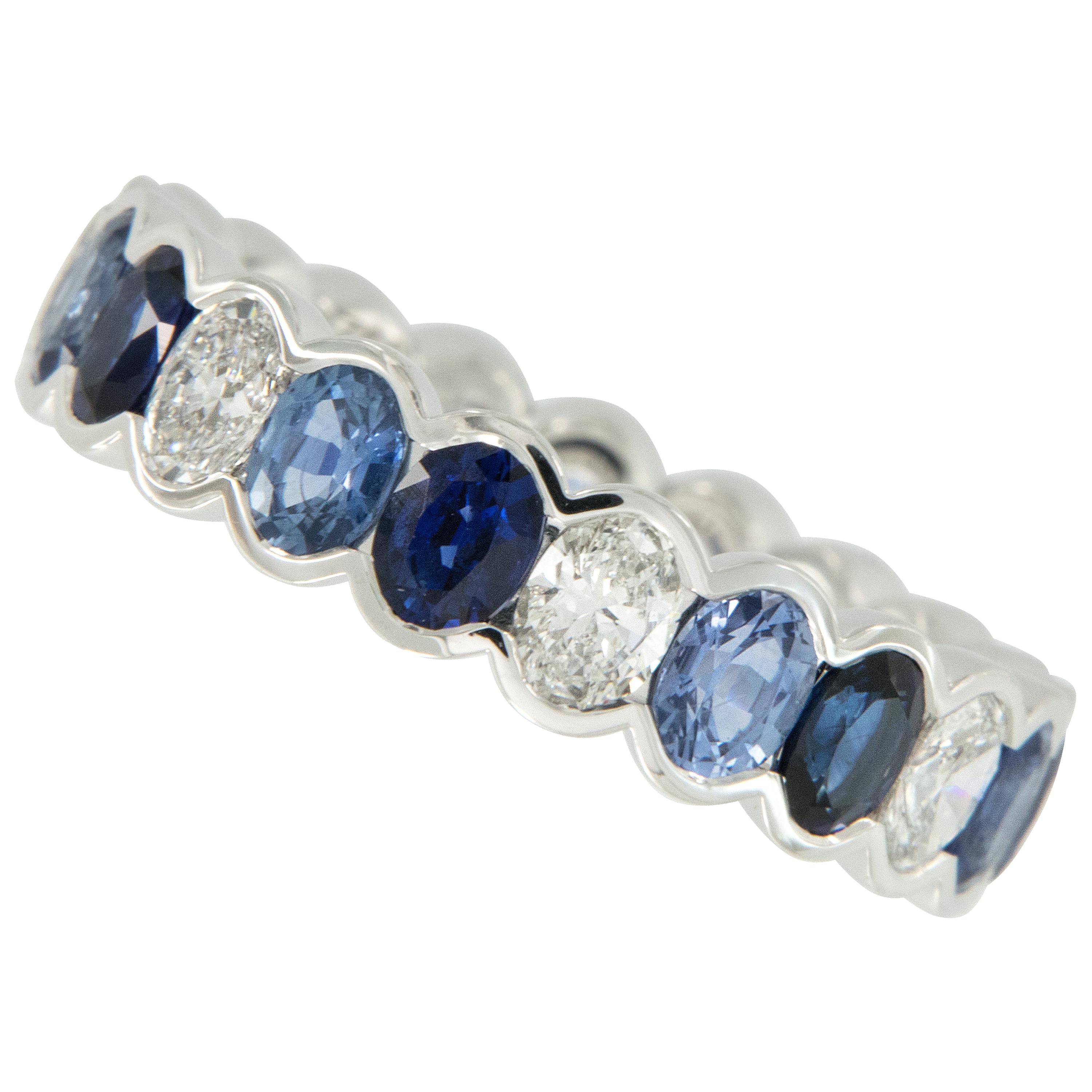 18 Karat White Gold Ombre' Blue Sapphire and Diamond Eternity Band