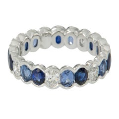 18 Karat White Gold Ombre' Blue Sapphire and Diamond Eternity Band