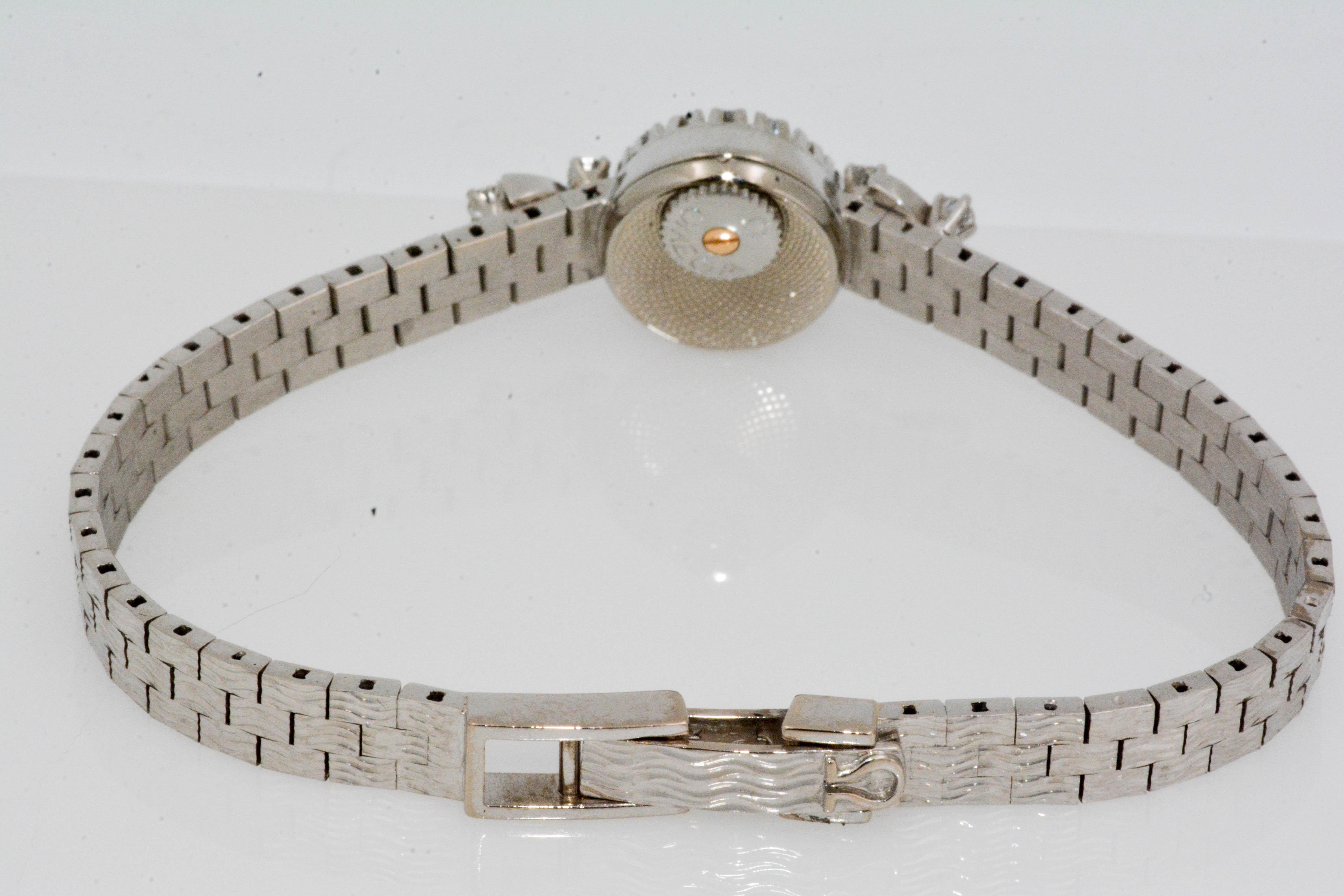 Modern 18 Karat White Gold Omega Diamond Bezel Wristwatch