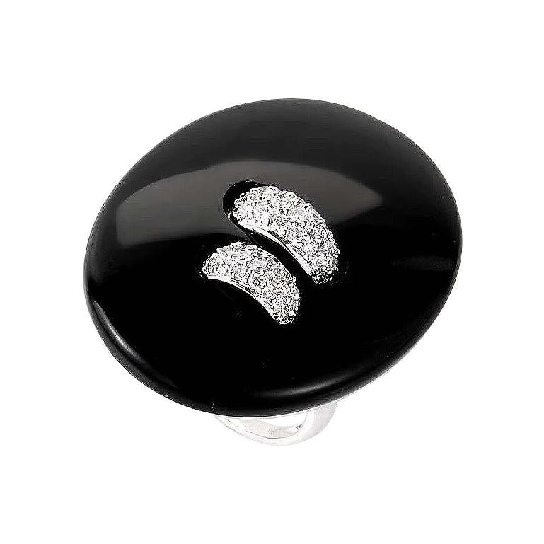 18 Karat White Gold Onyx and Diamond Button Ring