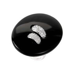 18 Karat White Gold Onyx and Diamond Button Ring
