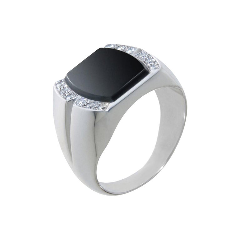 18 Karat White Gold Onyx And Diamonds Art Deco Style Men Women Signet Ring For Sale At 1stdibs