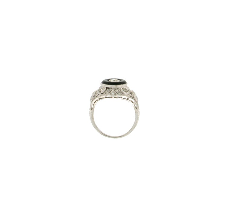 18 Karat White Gold Onyx and Diamonds Cocktail Ring at 1stDibs