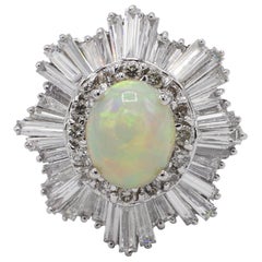 18 Karat White Gold Opal and Diamond Ballerina Halo Cocktail Ring