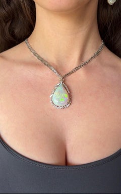 18 Karat White Gold Opal and Diamond Pendant & Earring Set