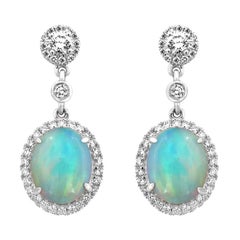 18 Karat White Gold Opal and Diamonds Dangling Earrings '5 1/2 Carat'