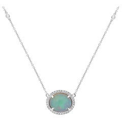 18 Karat White Gold Opal and Diamonds Necklace '3 1/2 Carat'