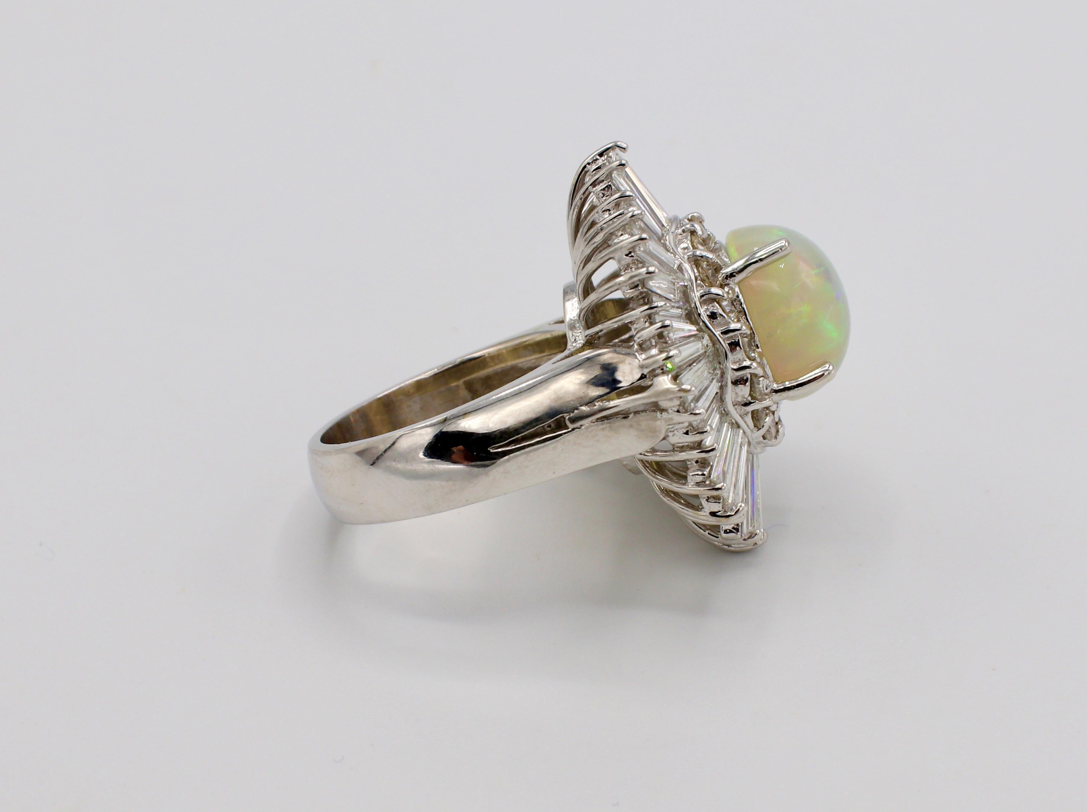 Modern 18 Karat White Gold Opal and Diamond Ballerina Halo Cocktail Ring