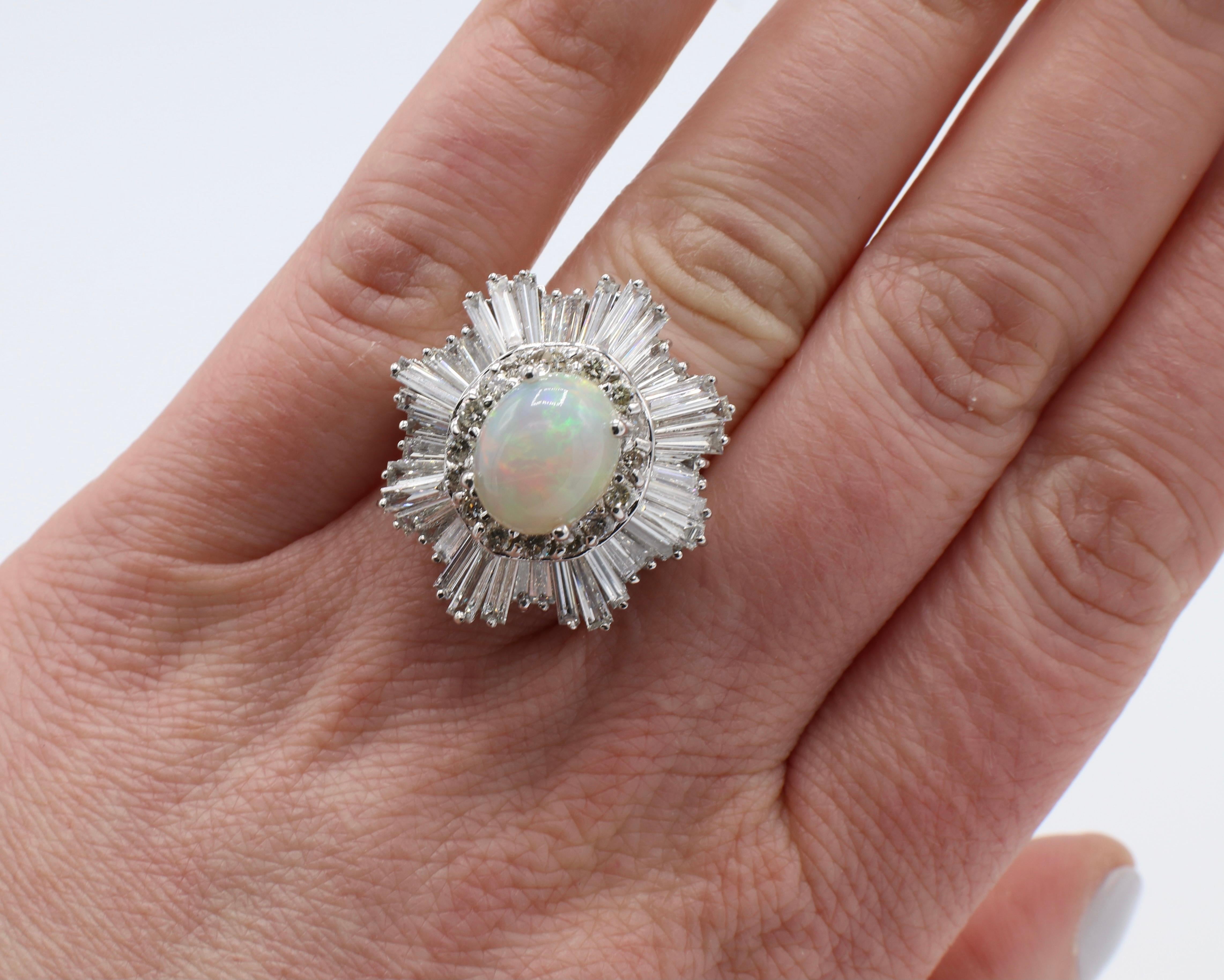 18 Karat White Gold Opal and Diamond Ballerina Halo Cocktail Ring In Excellent Condition In  Baltimore, MD