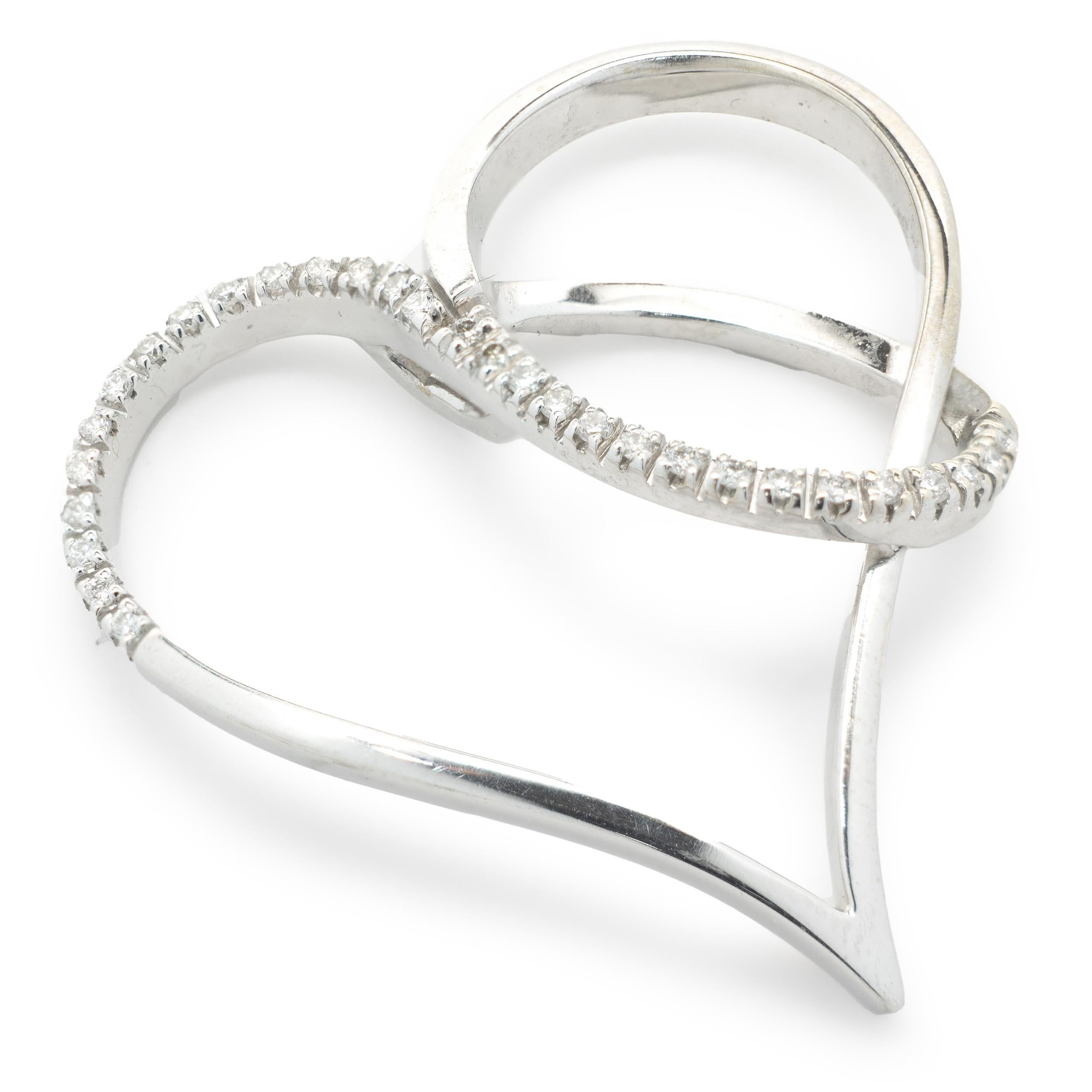 Round Cut 18 Karat White Gold Open Heart Diamond Swirl Pendant For Sale