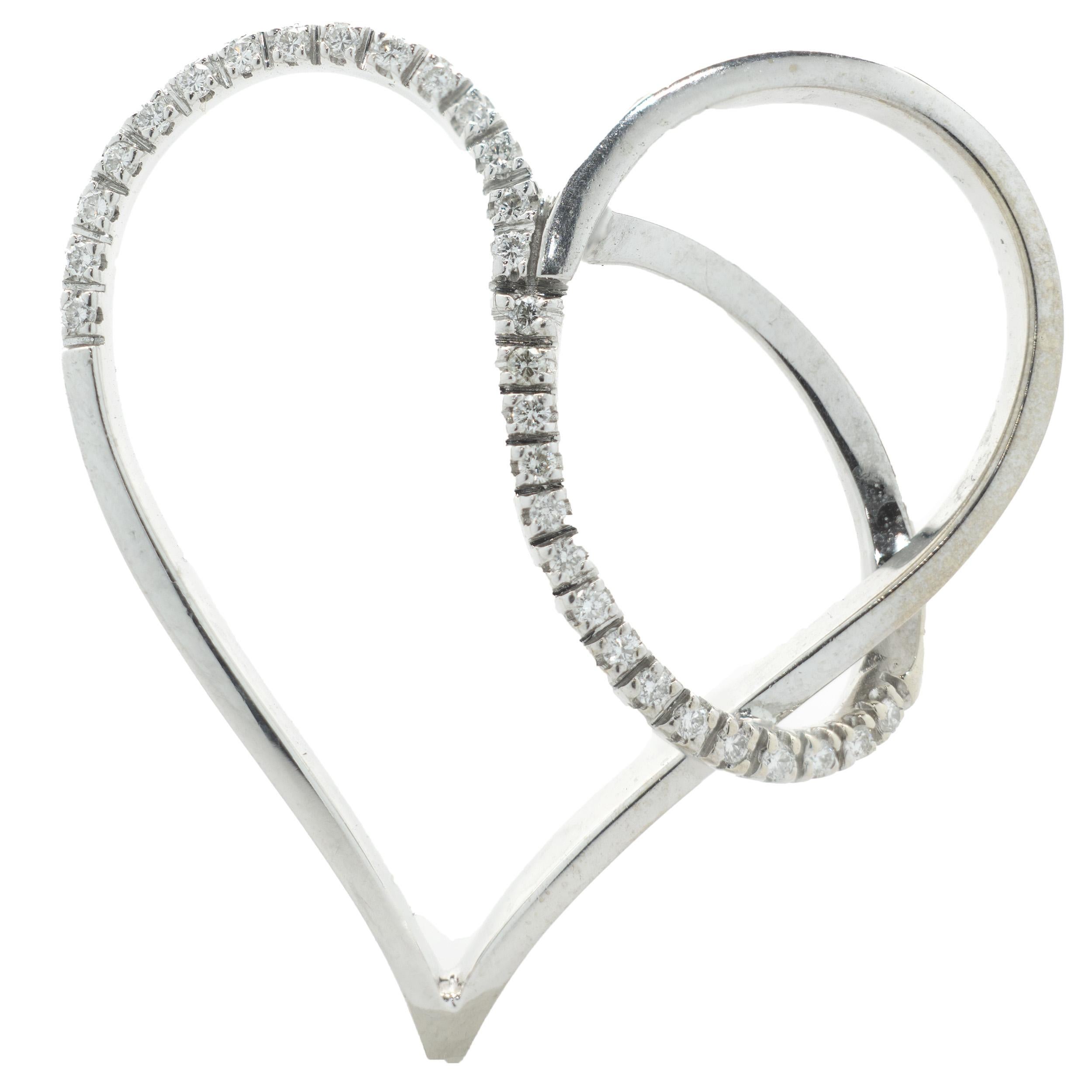 18 Karat White Gold Open Heart Diamond Swirl Pendant In Excellent Condition For Sale In Scottsdale, AZ