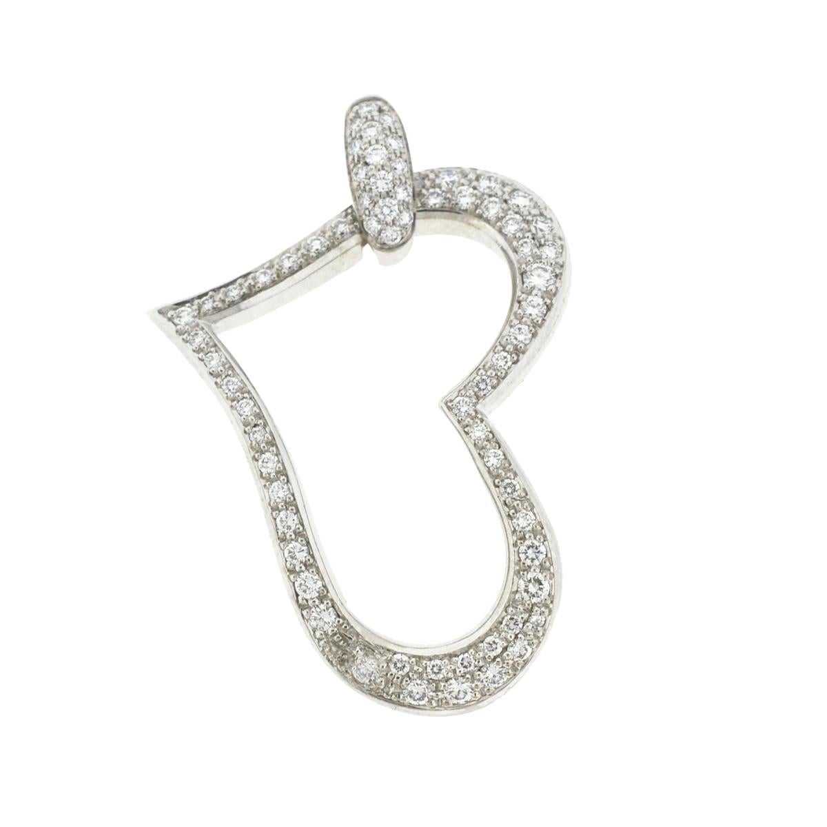 18 Karat White Gold Open Pave Heart Diamond Pendant .96 Carat