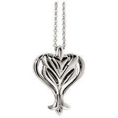 18 Karat White Gold Open Pierced Heart Pendant Necklace for Women