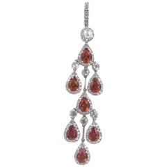 18 Karat White Gold Orange Sapphire and Diamond Chandelier Pendant