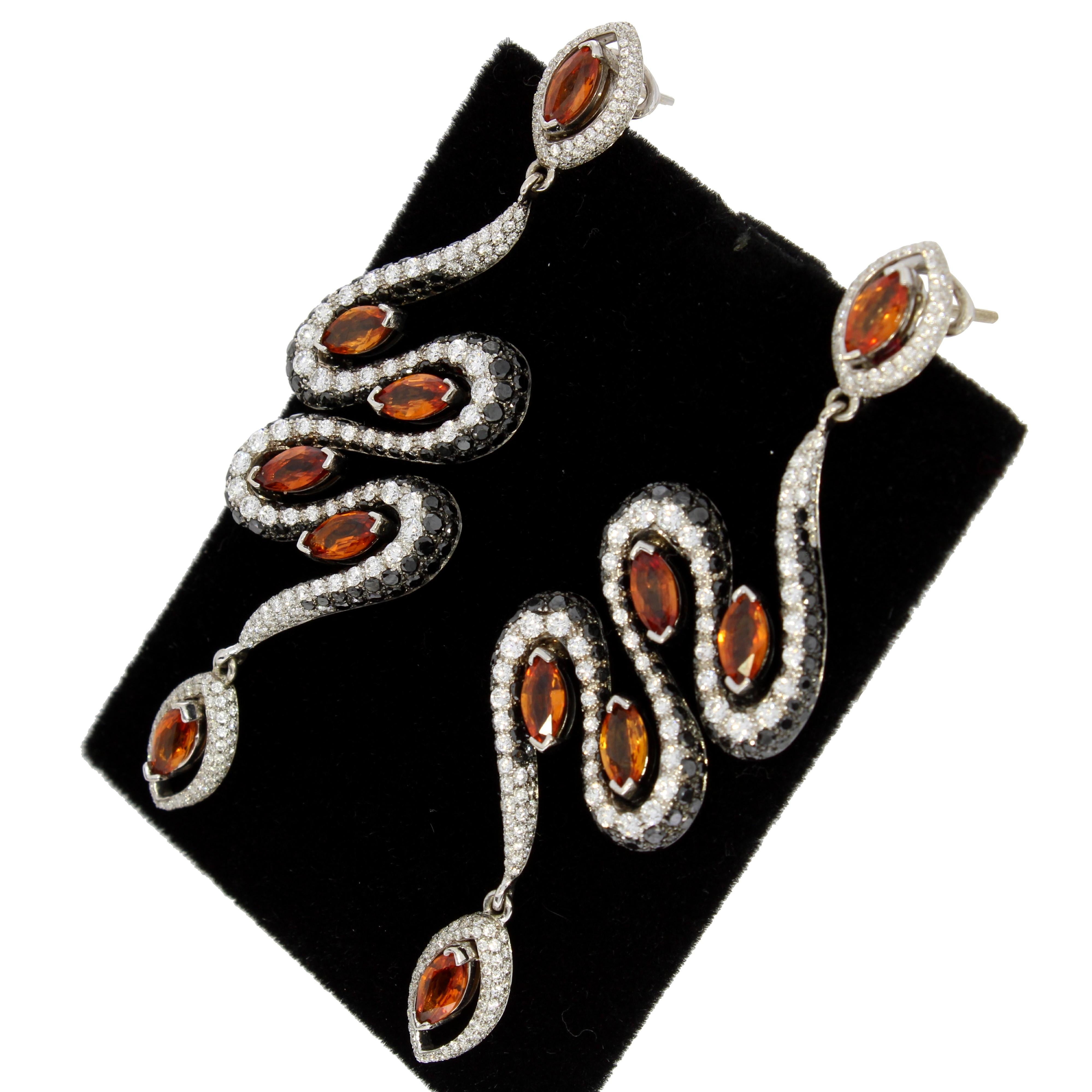 Women's or Men's 18 Karat White Gold Orange Sapphire and Diamond Signature Earrings by Niquesa For Sale