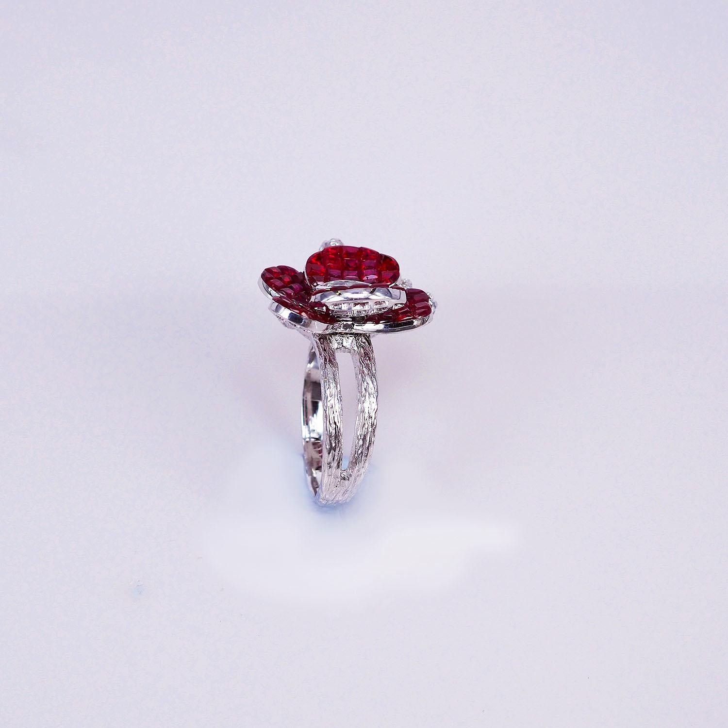 18 Karat White Gold Orchid Flower Invisible Ruby Ring 1
