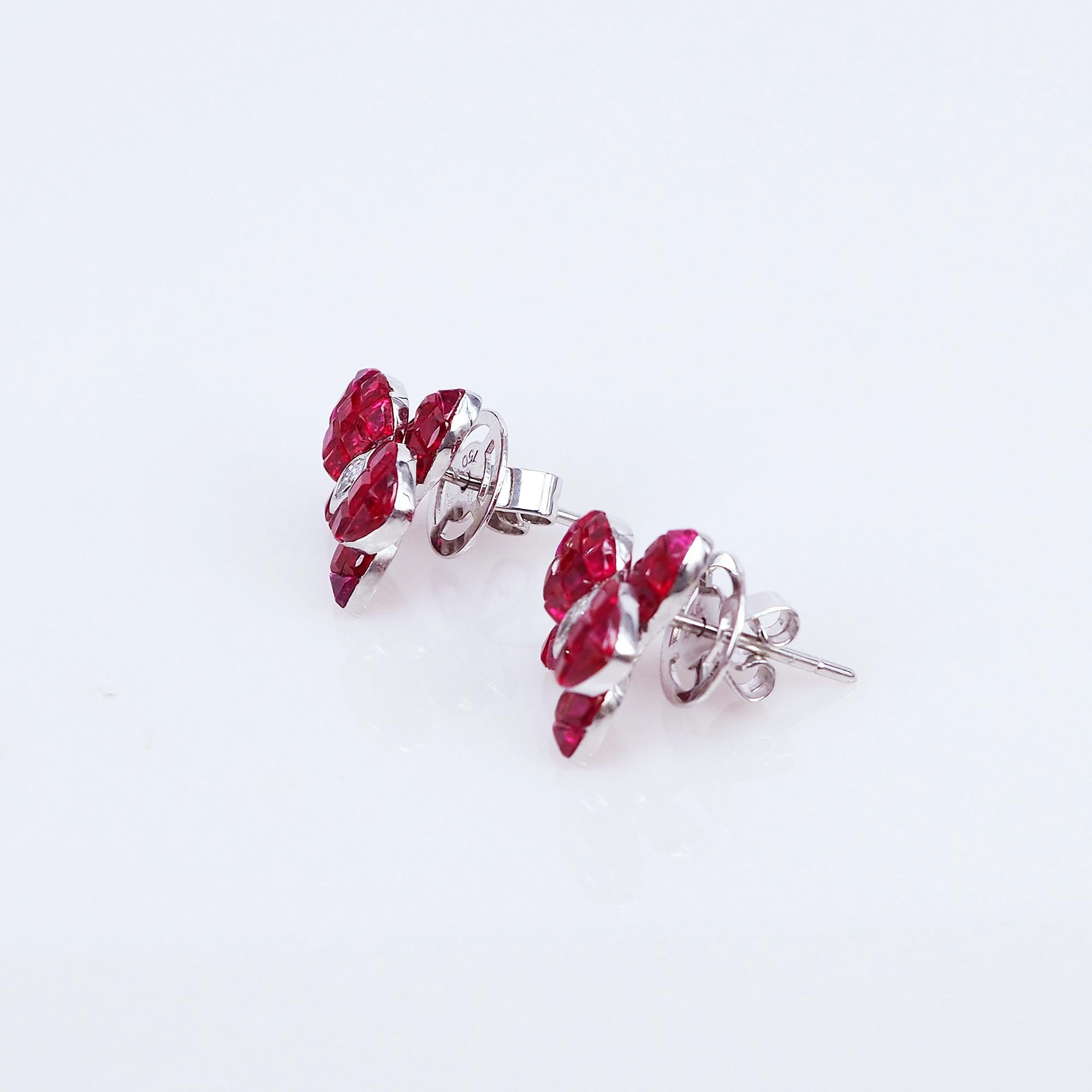 A lovely ruby stud earrings that you can use as everyday. We use the top quality Ruby for our invisible setting. It is deep red and very sparking. The invisible is a highly technique .We set the stone in perfection as we are professional in this