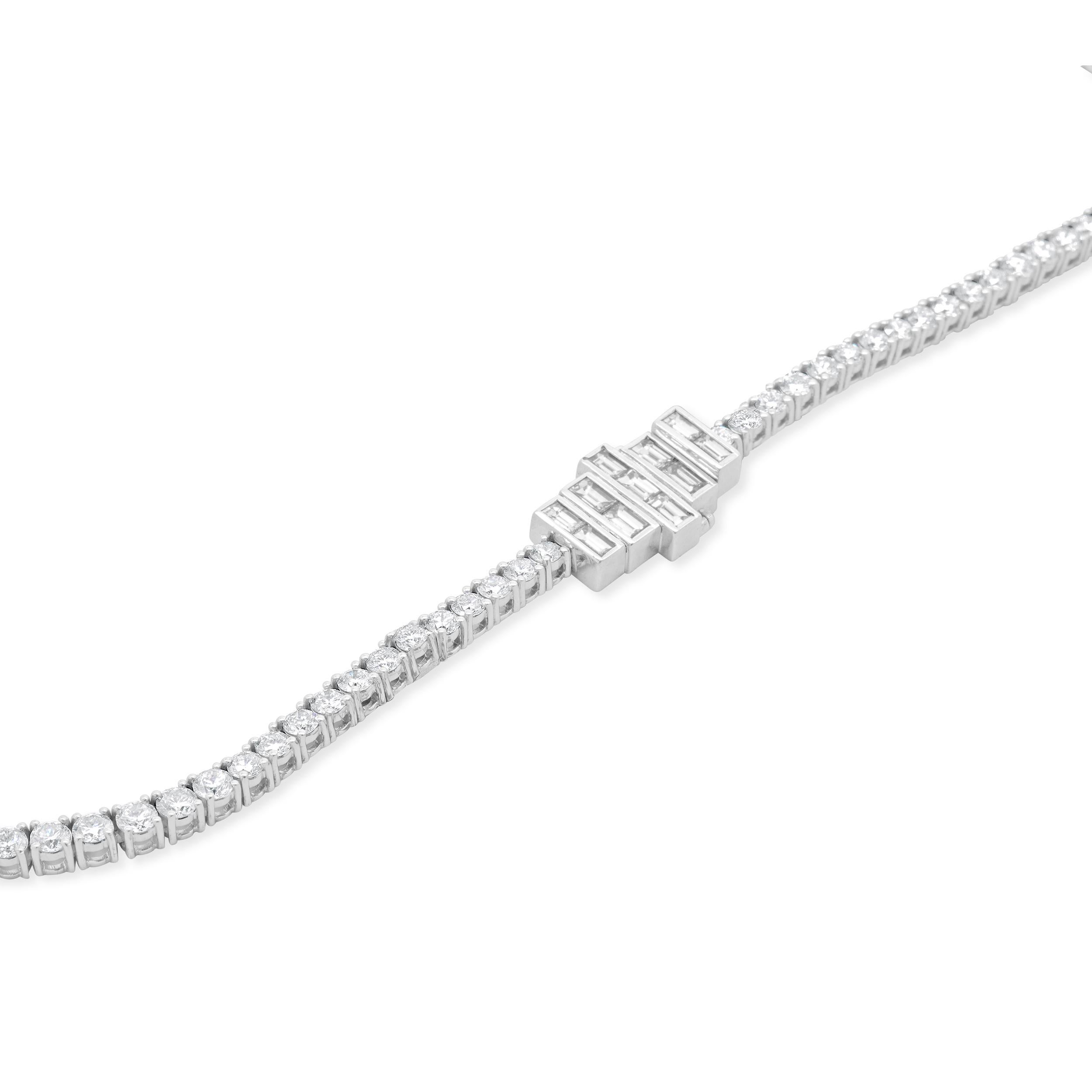 Designer: custom design
Material: 18K white gold
Diamond: round brilliant & emerald cut = 32.20cttw
Color: G / H
Clarity: VS-SI1
Dimensions: necklace measures 18-inches in length
Weight: 48.21 grams

