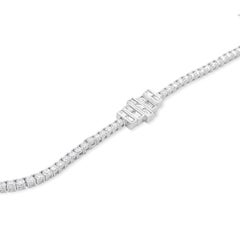 18 Karat White Gold Ornate Round and Emerald Cut Double Row Diamond Necklace