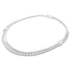 18 Karat White Gold Ornate Round and Emerald Cut Double Row Diamond Necklace