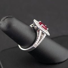 18 Karat White Gold Oval 1.58 Carat Ruby and Diamond Ring with GIA Certificate