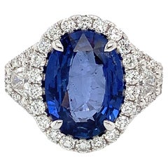 Certified 18 Karat White Gold Oval Ceylon Sapphire & Diamond Ring 5.16 Carats