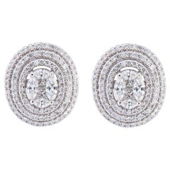 18 Karat White Gold Oval Cluster Diamond Earrings